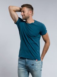 Pánské tričko CityZen slim fit modrozelené s elastanem