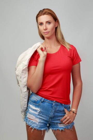 Dámské bavlněné triko CityZen červené klasické s elastanem