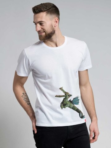 Pánské bílé tričko CityZen s potiskem DRAK, kulatý výstřih