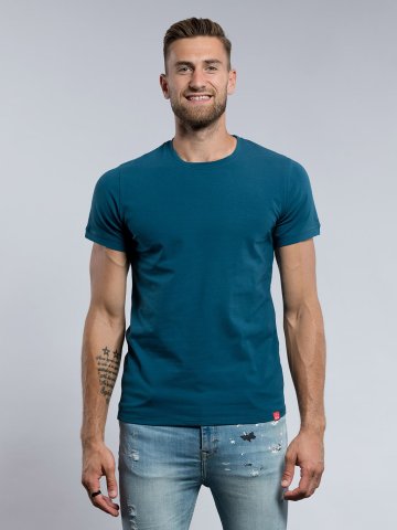 Pánské tričko CityZen slim fit modrozelené s elastanem