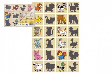 Pexeso zvířátka a jejich stíny dřevo společenská hra 12ks v krabičce 16,5x12,5x1,5cm